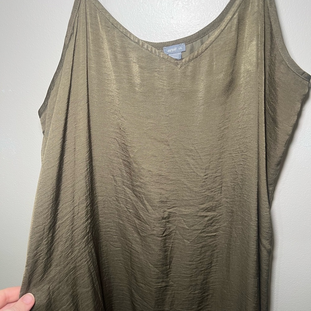 Aerie Olive Satin Slip Dress - Picture 4 of 6
